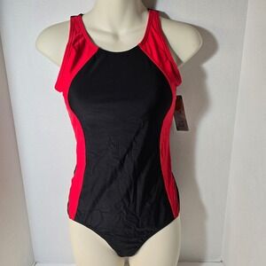 Charmo One Piece Swimsuit Size 16 Athletic Keyhole Back Black Red Beach New